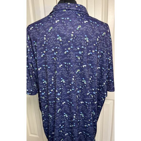 Penguin Men’s Golf Polo Blue Geometric Stretch‎ Performance 2X Beach Scene - Picture 2 of 7